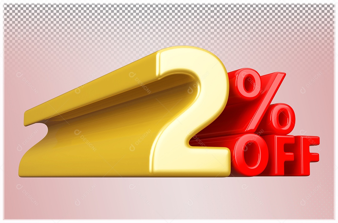 Desconto de 2% Off Elemento 3D Dourado  e Vermelho para Composição PSD