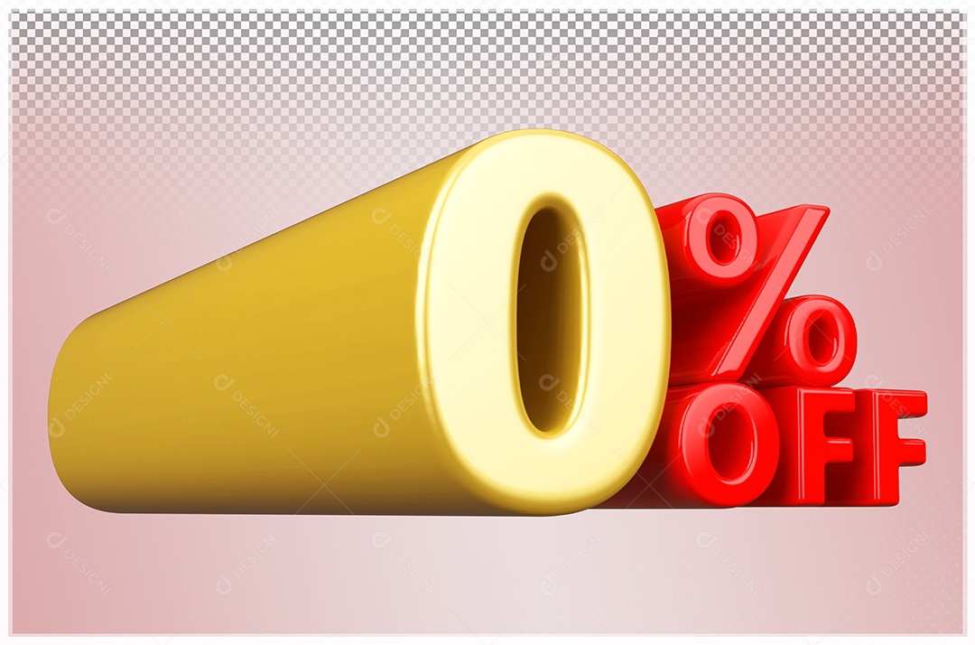 Desconto de 0% Off Elemento 3D Dourado  e Vermelho para Composição PSD