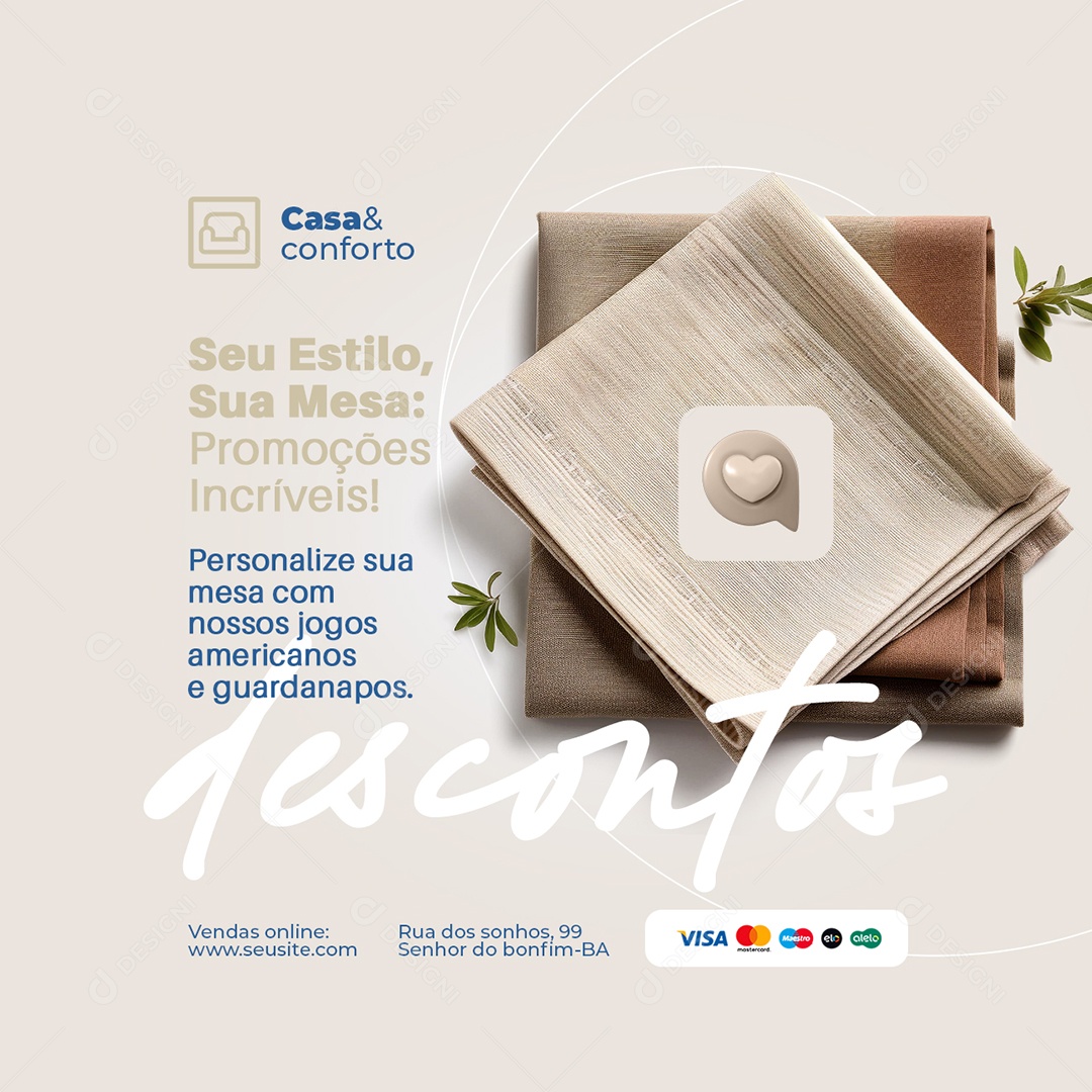 Casa e Conforto Cama Mesa Banho Descontos Social Media PSD Editável