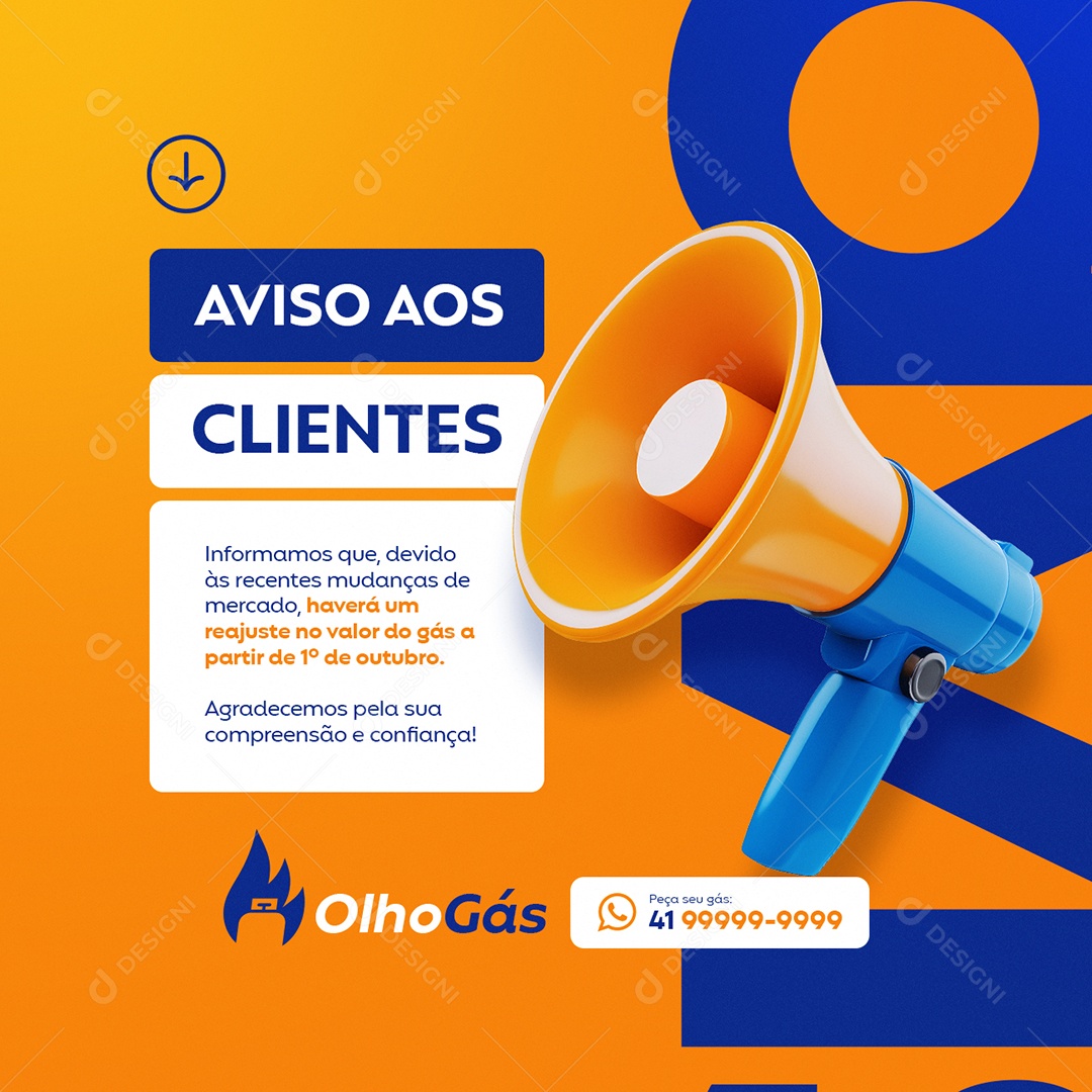 Gás de Cozinha Aviso aos Clientes Social Media PSD Editável