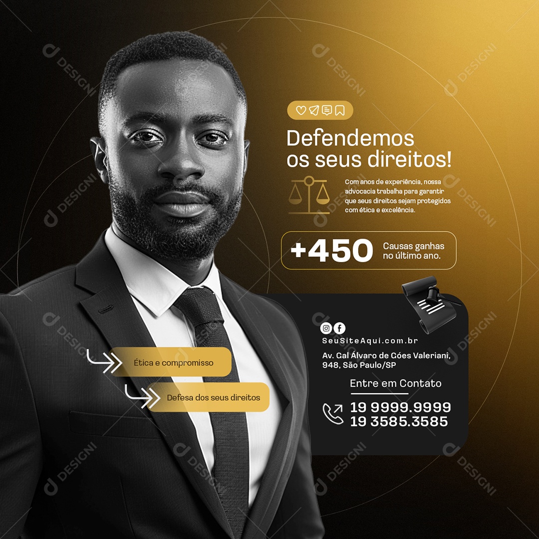 Advocacia Defendemos os Seus Direitos Social Media PSD Editável