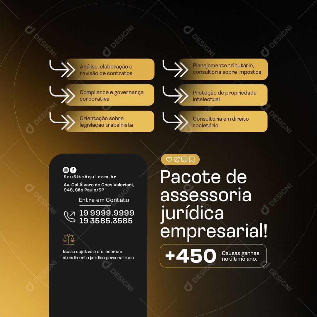 Advocacia Pacote de Assessoria Jurídica Empresarial Social Media PSD Editável