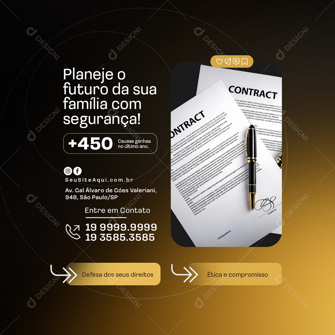 Advocacia Planeje o Futuro da Sua Família com Segurança Social Media PSD Editável