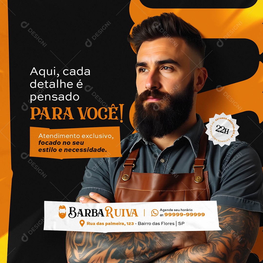 Barbearia Aqui Cada Detalhe é Pensado para Você Social Media PSD Editável