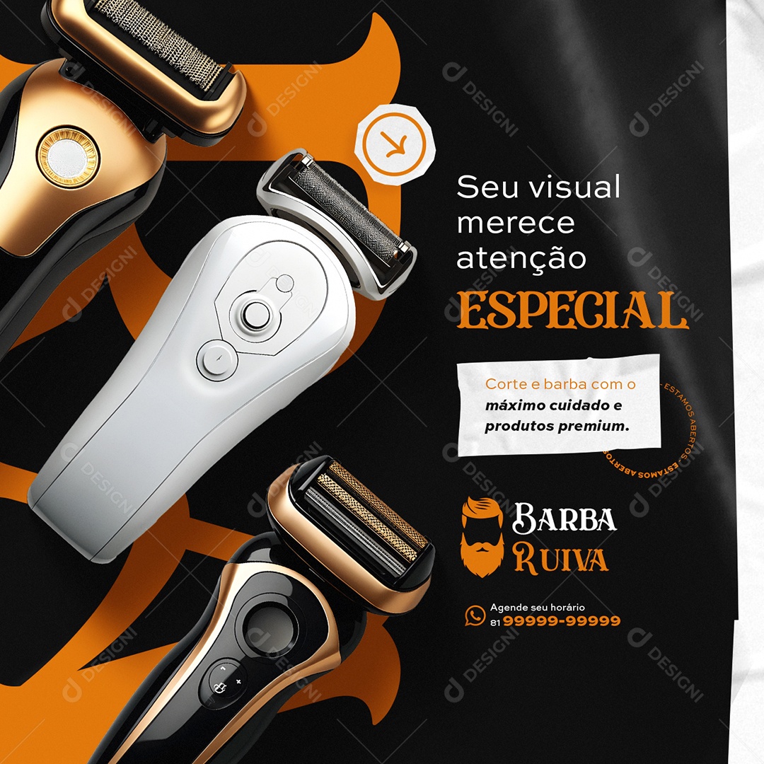 Barbearia Seu Visual Merece Atenção Social Media PSD Editável