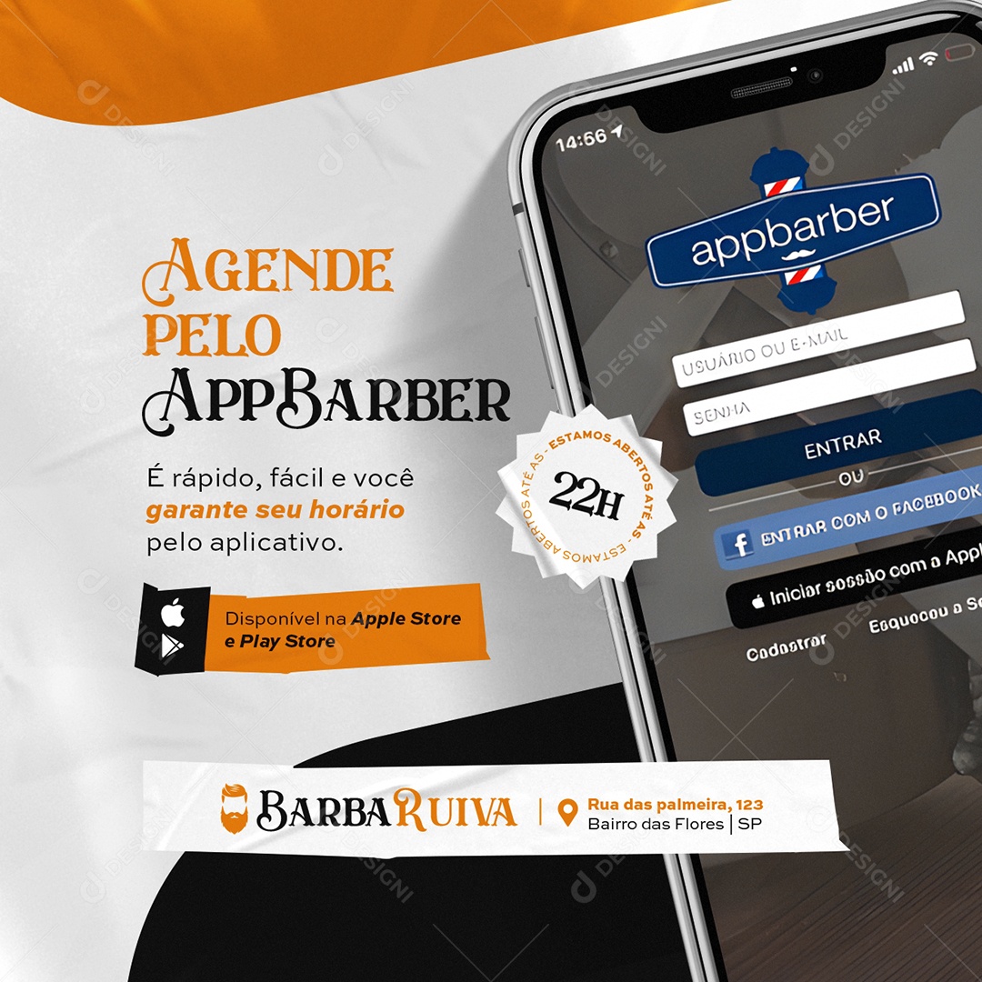 Barbearia Agende Pelo App Barber Social Media PSD Editável