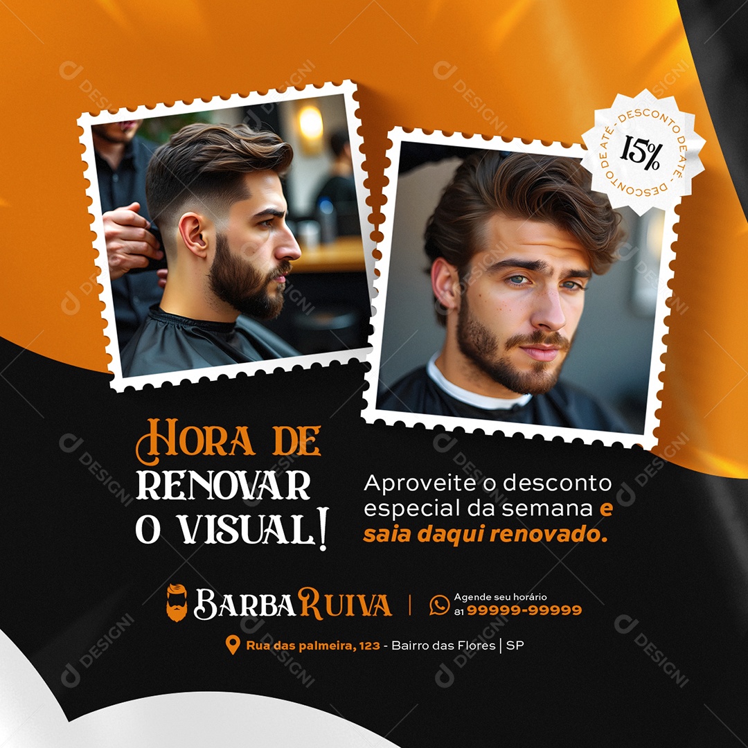 Barbearia Hora de Renovar o Visual Social Media PSD Editável