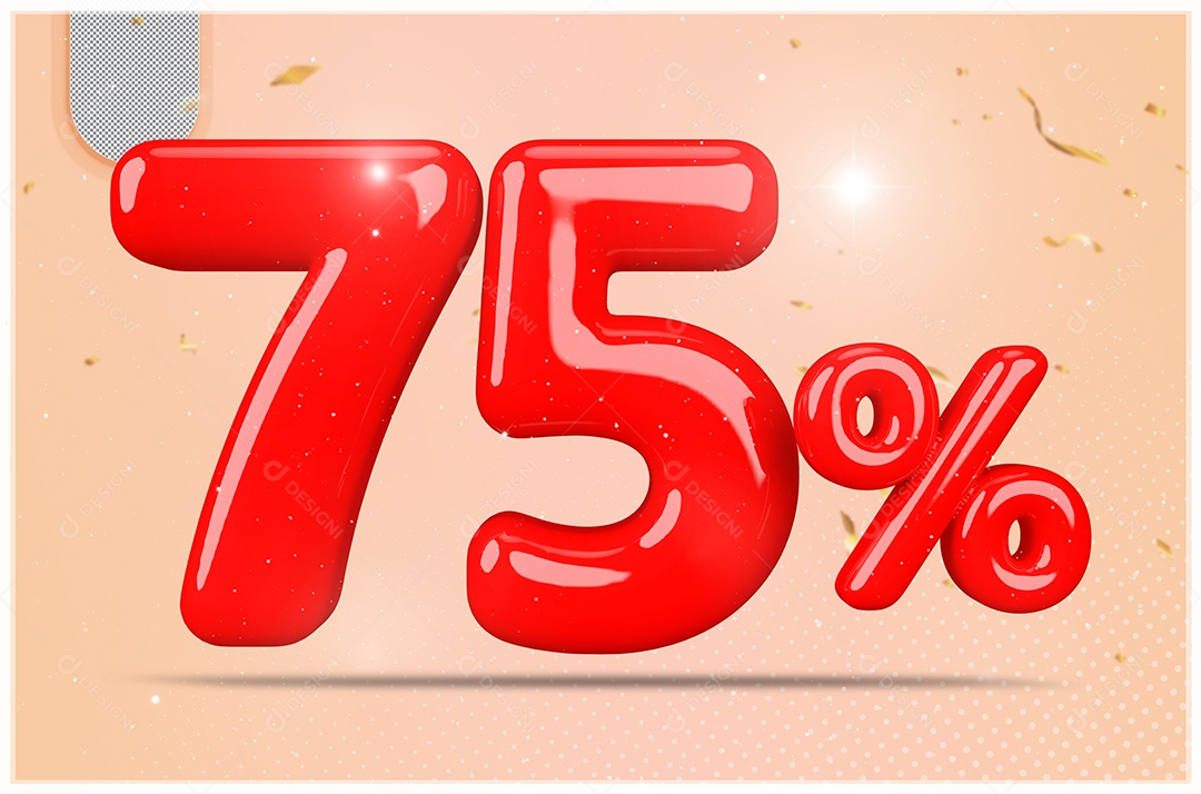 Desconto de 75% Elemento 3D Vermelho  Para Composição PSD35