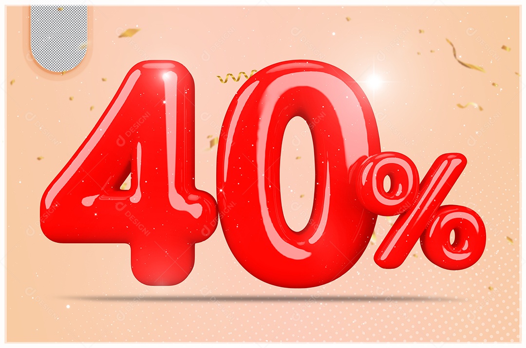 Desconto de 40% Elemento 3D Vermelho  Para Composição PSD35