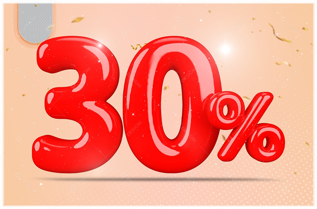 Desconto de 30% Elemento 3D Vermelho  Para Composição PSD35