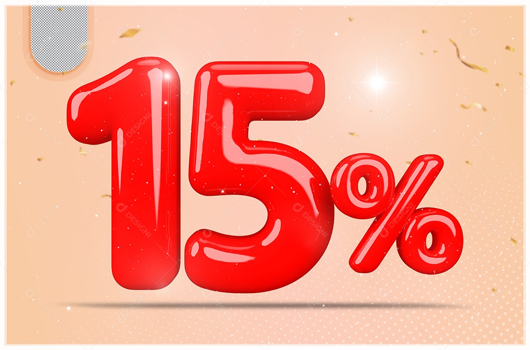 Desconto de 15% Elemento 3D Vermelho  Para Composição PSD35
