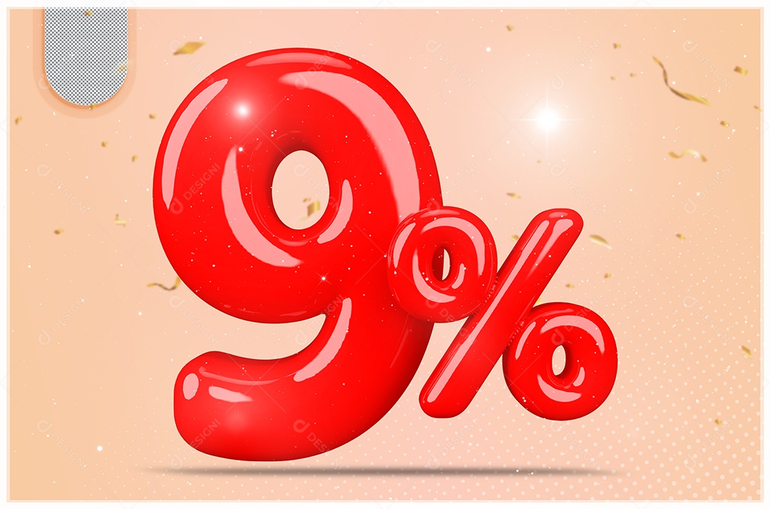 Desconto de 9% Elemento 3D Vermelho  Para Composição PSD35