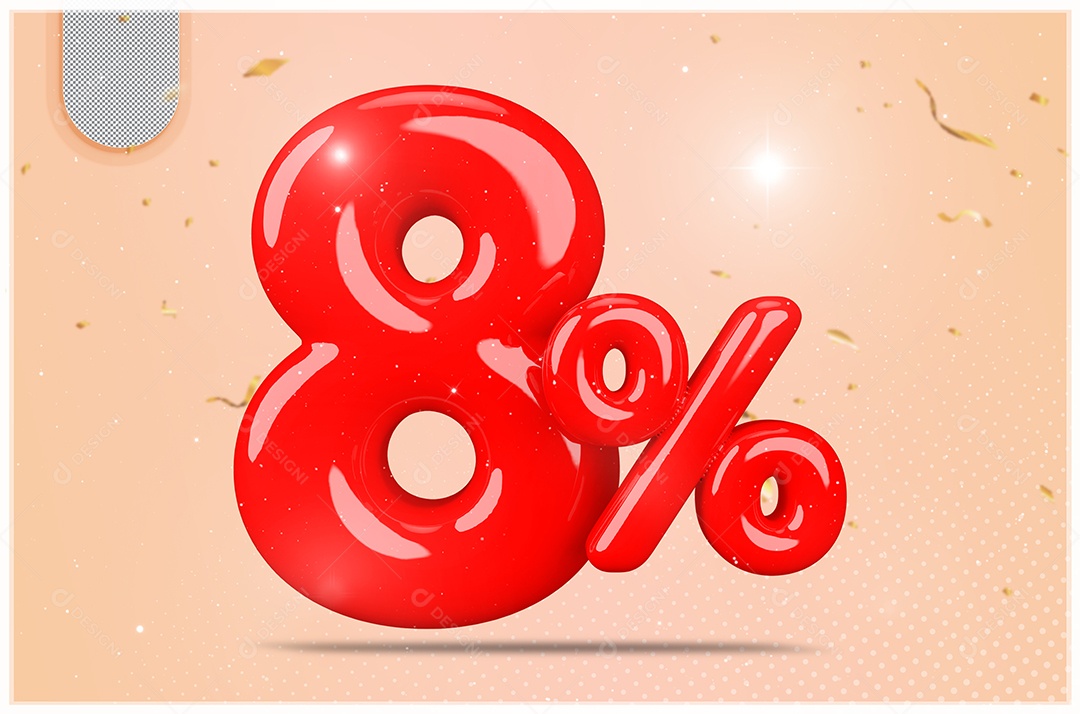 Desconto de 8% Elemento 3D Vermelho  Para Composição PSD35