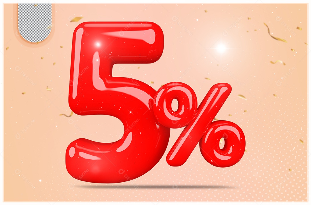 Desconto de 5% Elemento 3D Vermelho  Para Composição PSD35