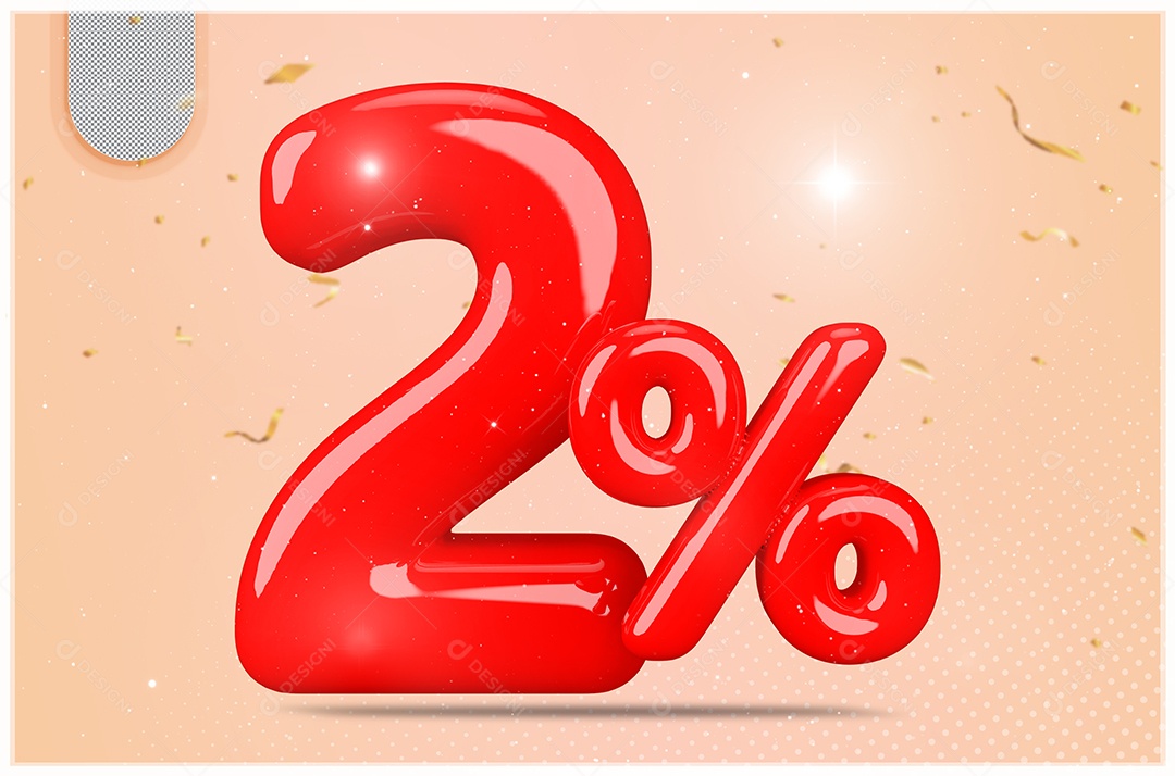 Desconto de 2% Elemento 3D Vermelho  Para Composição PSD35