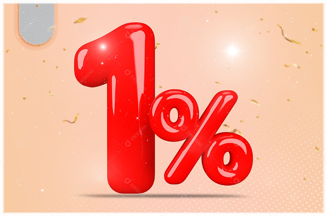 Desconto de 1% Elemento 3D Vermelho  Para Composição PSD