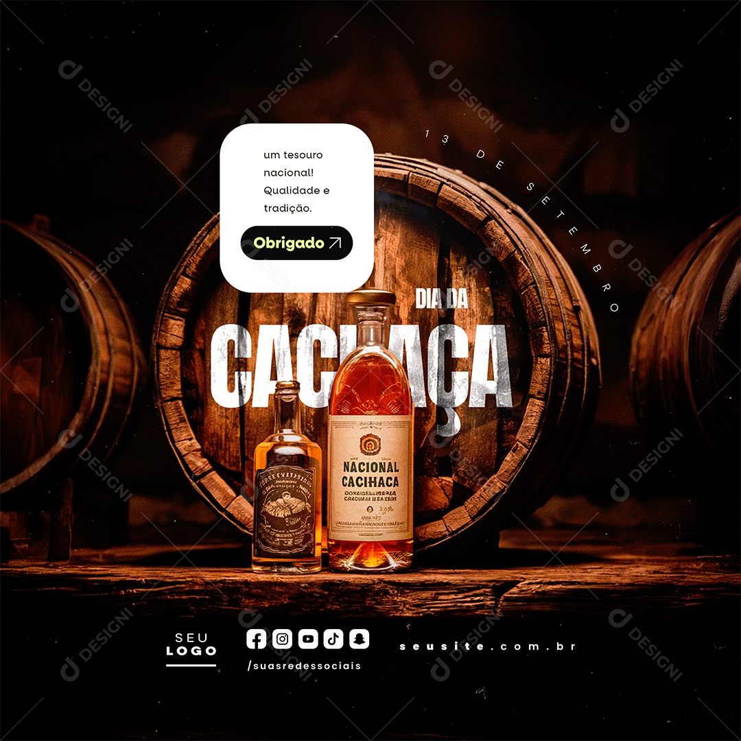 Dia da Cachaça 13 de Setembro Obrigado Social Media PSD Editável