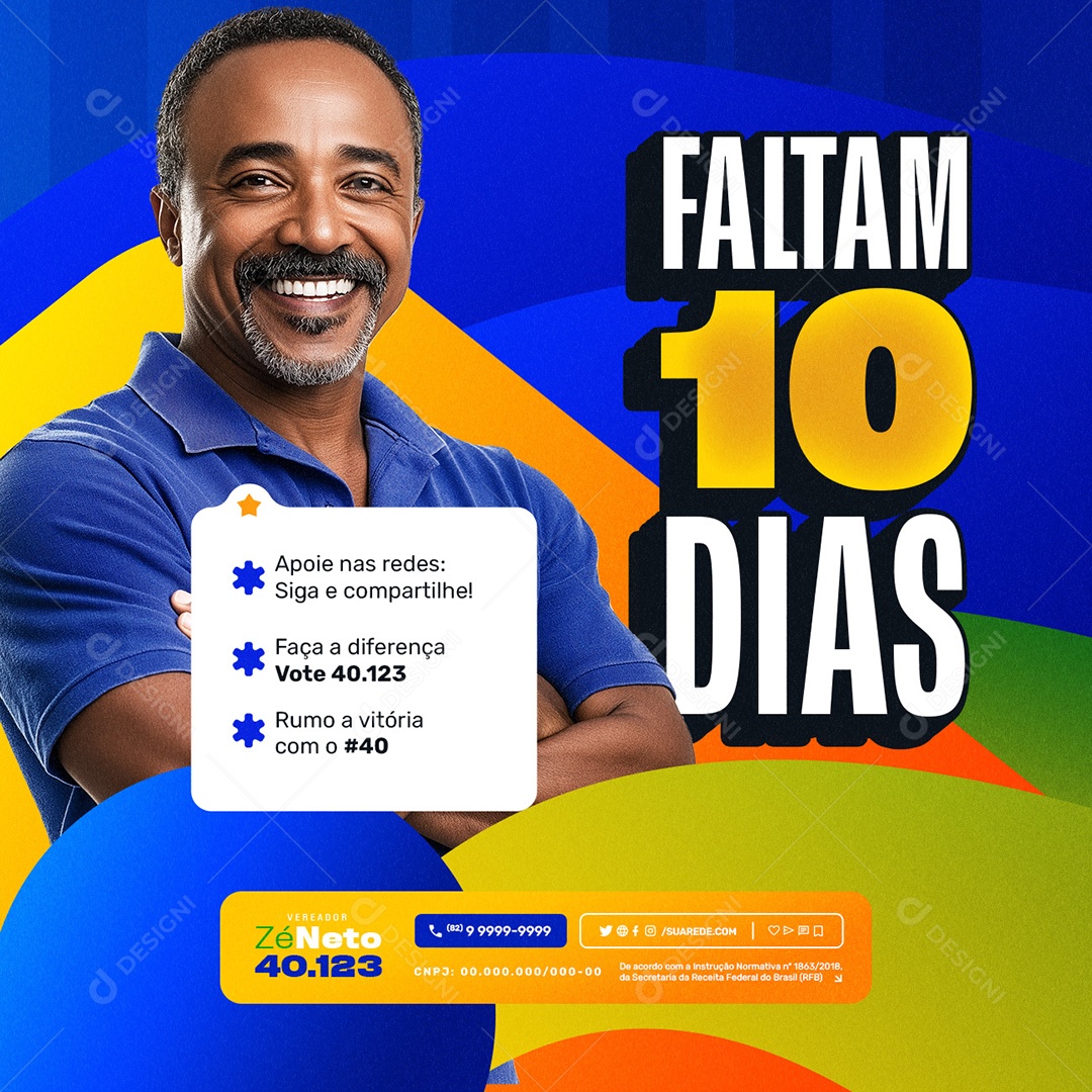 Social Media Política Contagem Regressiva Eleição 2024 Vereador Ze Neto PSD Editável
