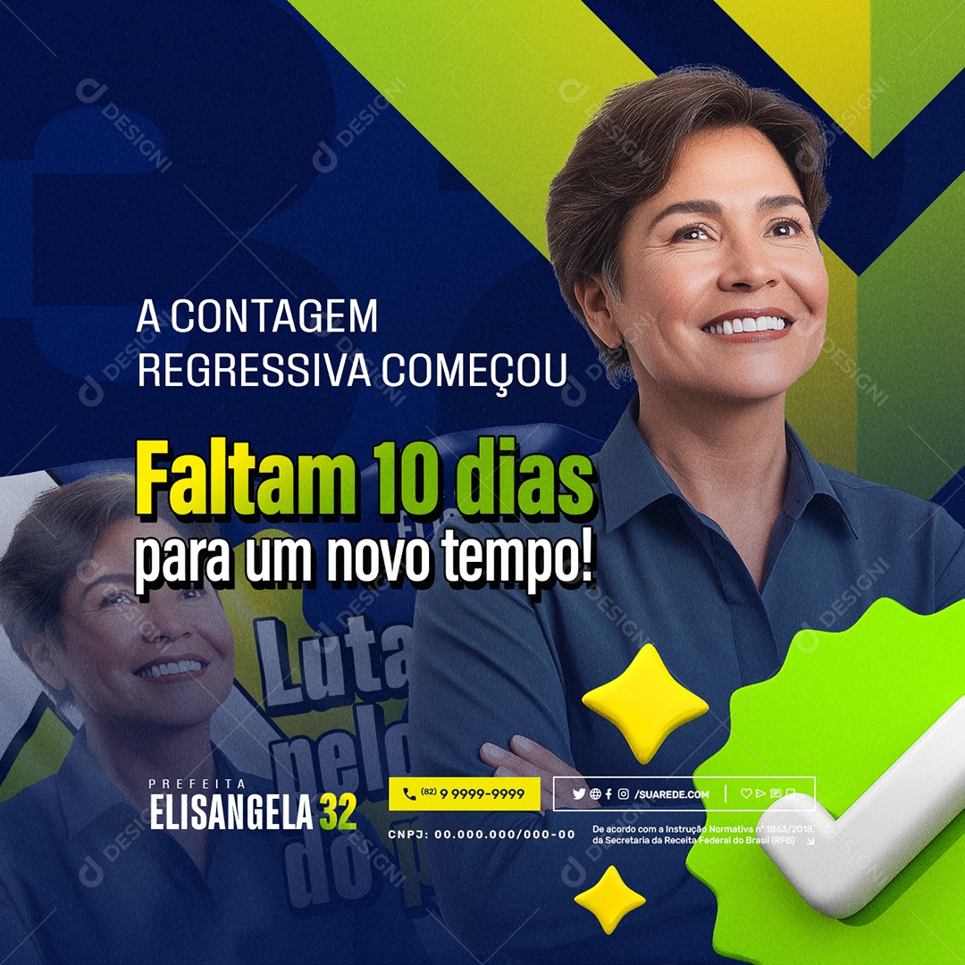 Política Contagem Regressiva Eleição 2024 Prefeita Elisangela Social Media PSD Editável