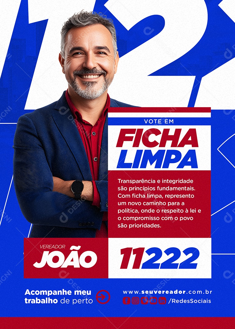 Flyer Política Vereador João Vote em Ficha Limpa Social Media PSD Editável