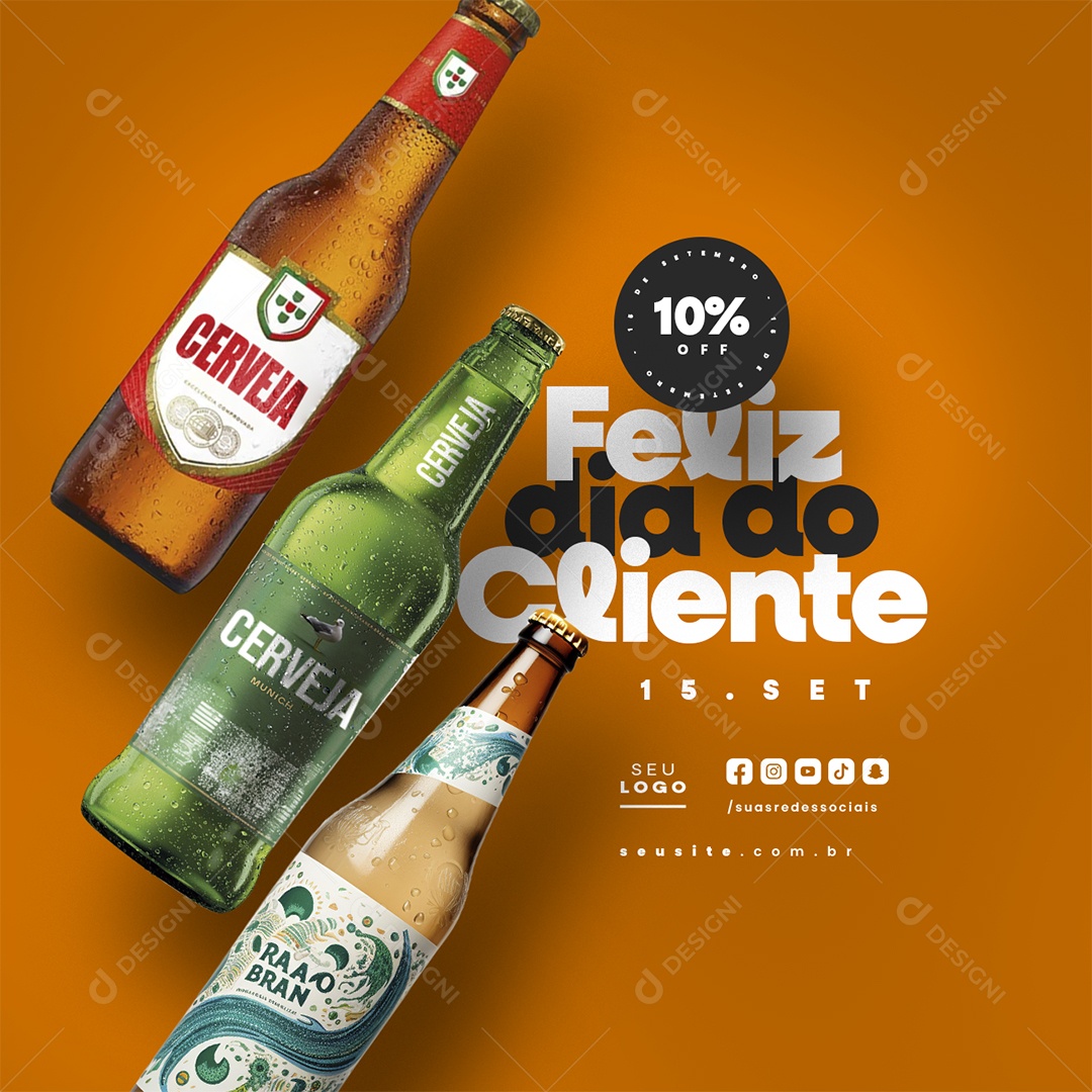 Feliz Dia do Cliente 15 de Setembro Cervejaria Bar 10% Off Social Media PSD Editável
