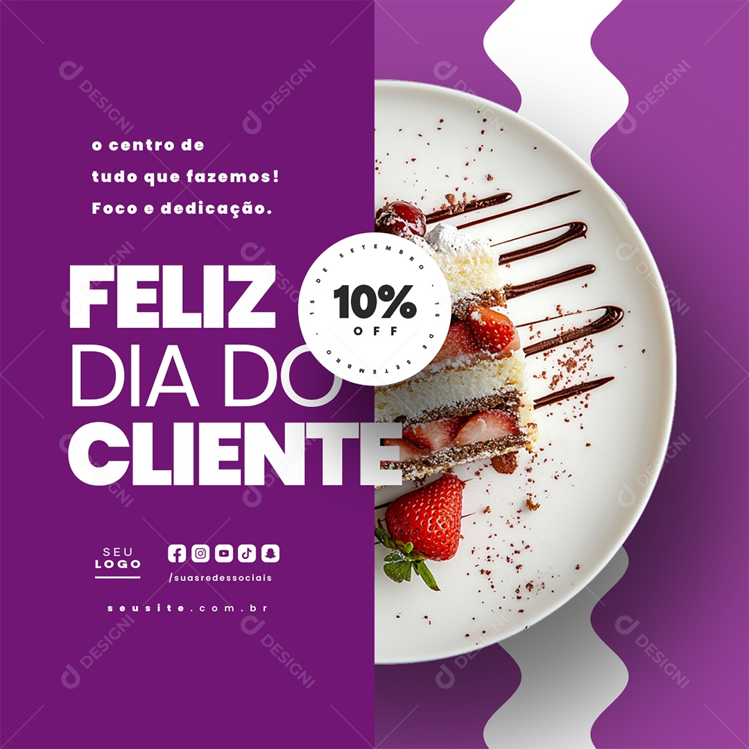 Feliz Dia do Cliente 15 de Setembro Doceria 10% Off Social Media PSD Editável