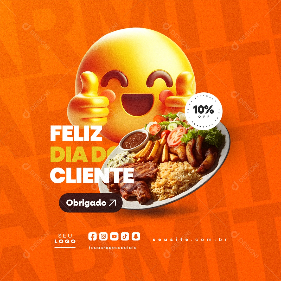 Feliz Dia do Cliente 15 de Setembro Restaurante 10% Off Social Media PSD Editável