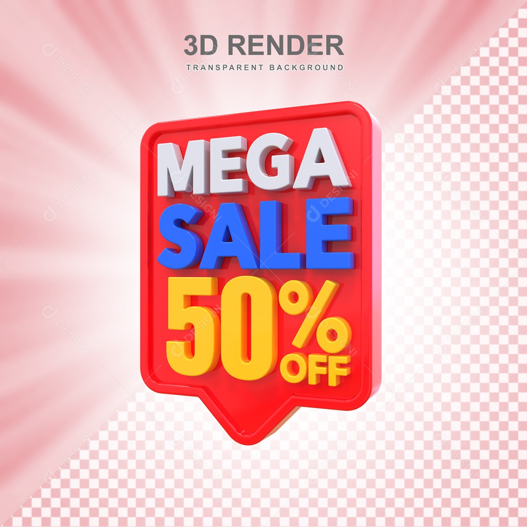 Mega Oferta 50% no Off Selo 3D Vermelho e Amarelo para Composição PSD