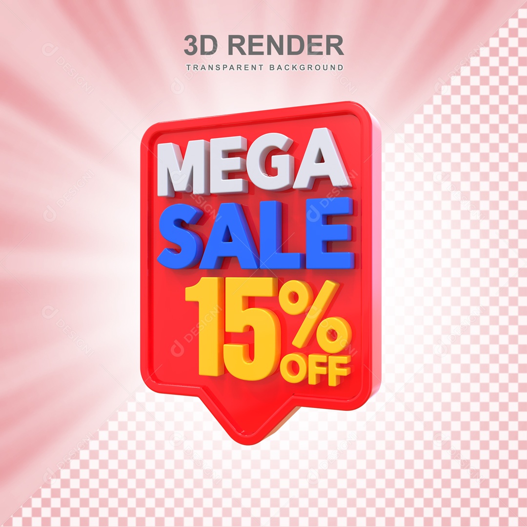 Mega Oferta 15% no Off Selo 3D Vermelho e Amarelo para Composição PSD