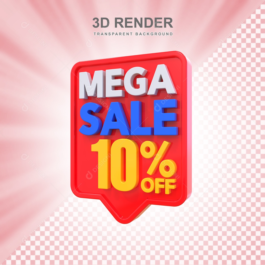 Mega Oferta 10% no Off Selo 3D Vermelho e Amarelo para Composição PSD