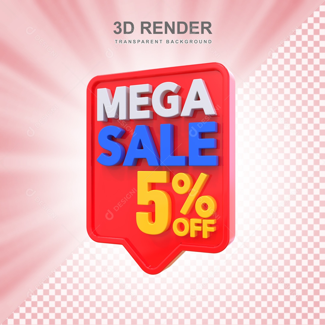 Mega Oferta 5% no Off Selo 3D Vermelho e Amarelo para Composição PSD