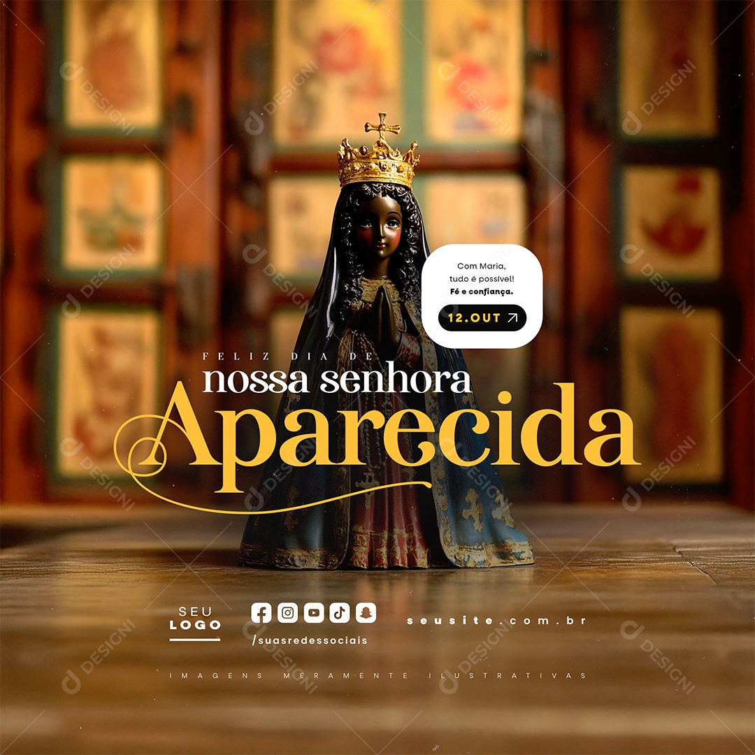 Feliz Dia de Nossa Senhora de Aparecida 12 de Outubro Social Media PSD Editável
