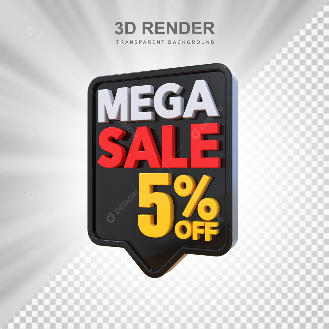 Mega Oferta 5% no Off Selo 3D Preto e Amarelo para Composição PSD