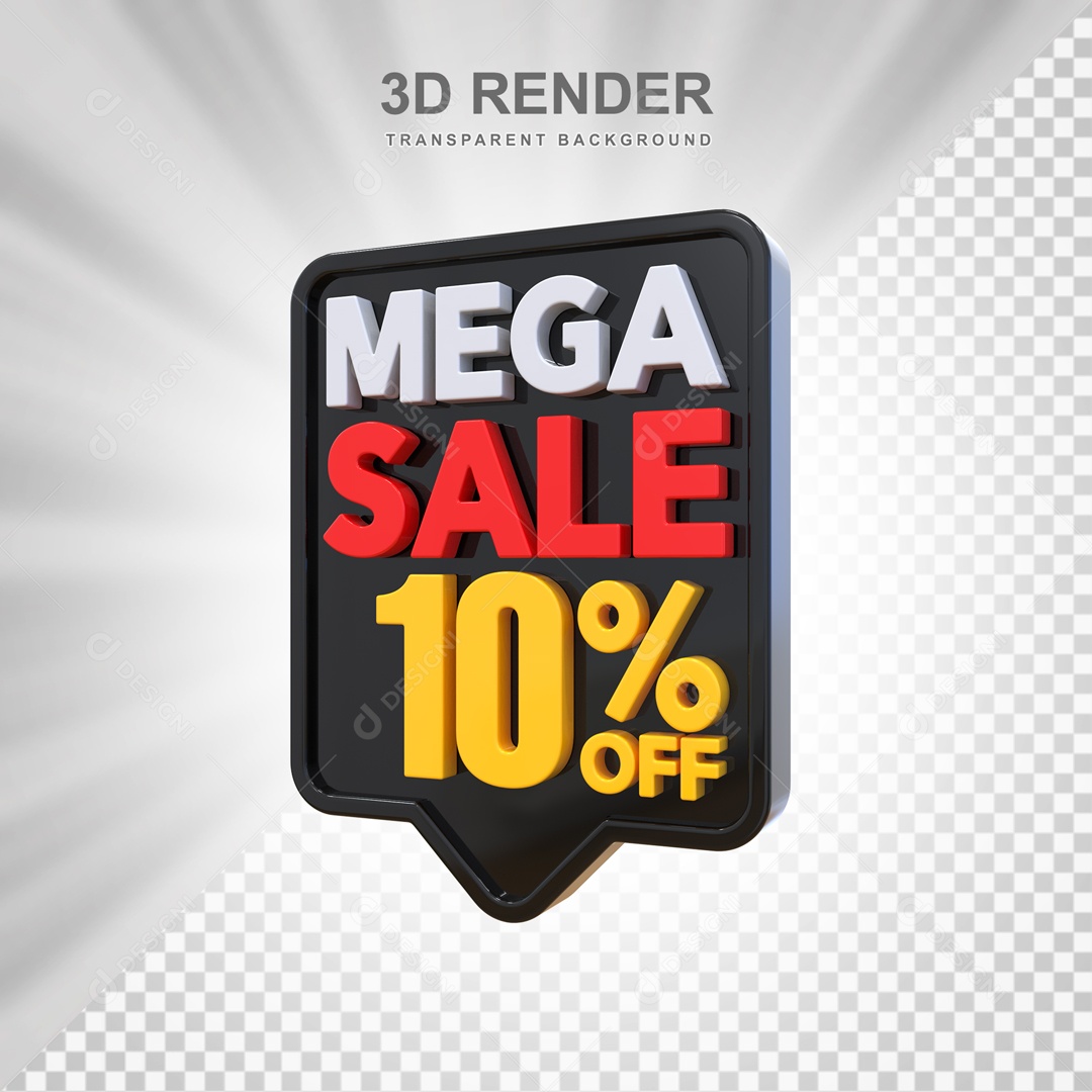 Mega Oferta 10% no Off Selo 3D Preto e Amarelo para Composição PSD