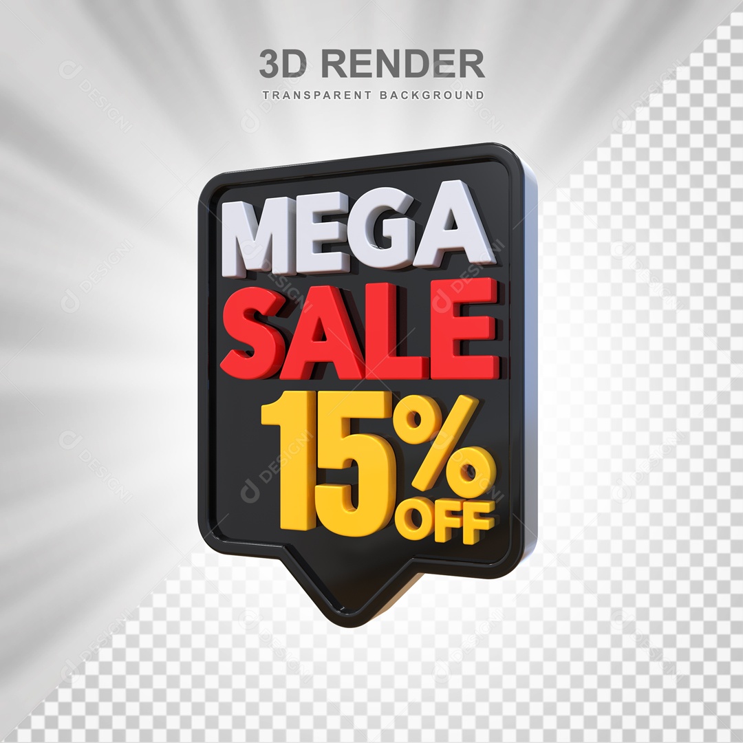 Mega Oferta 15% no Off Selo 3D Preto e Amarelo para Composição PSD