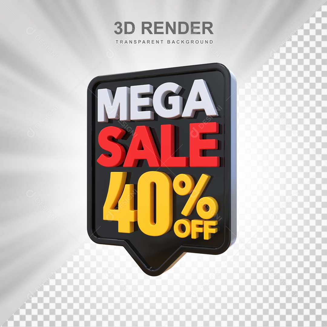 Mega Oferta 40% no Off Selo 3D Preto e Amarelo para Composição PSD