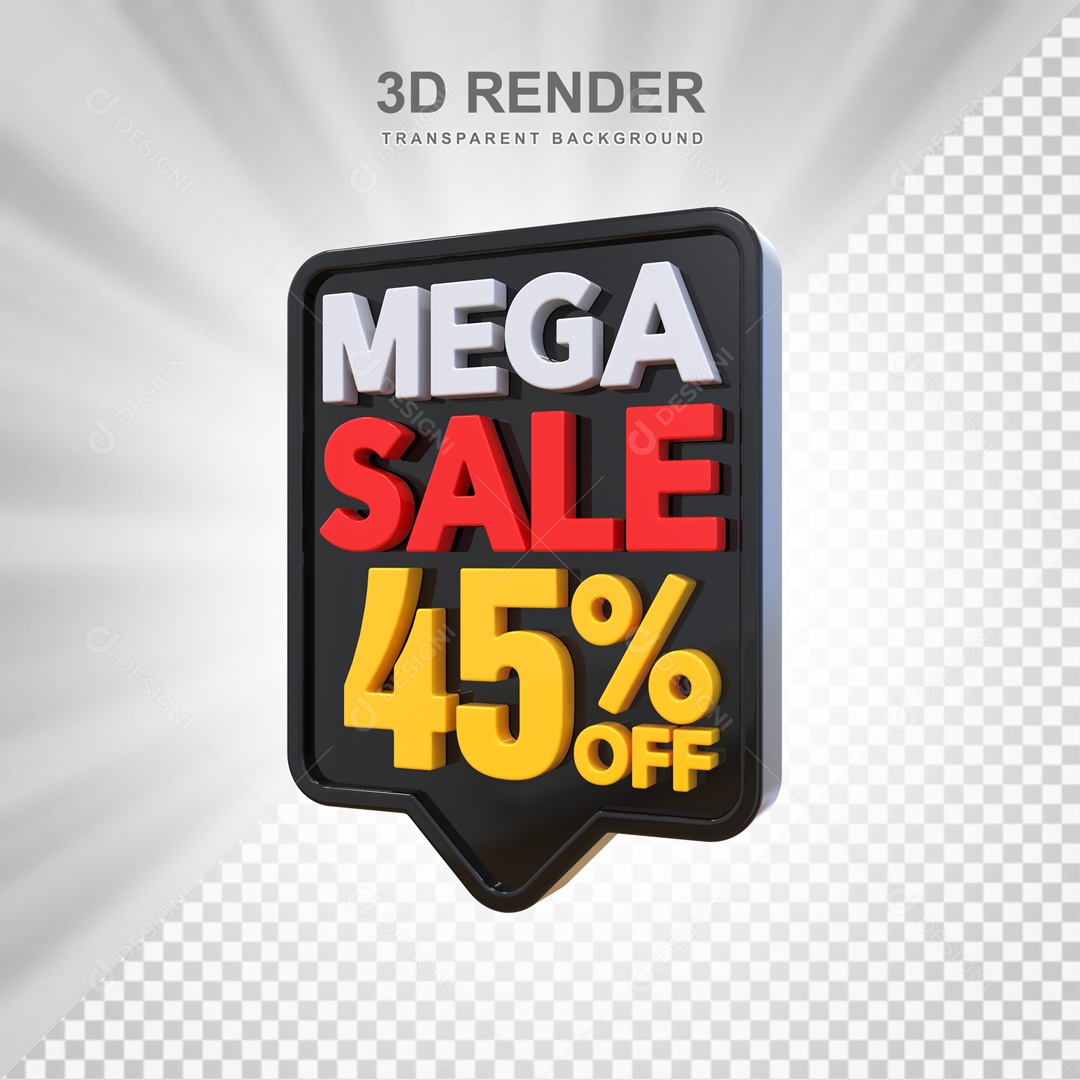 Mega Oferta 45% no Off Selo 3D Preto e Amarelo para Composição PSD