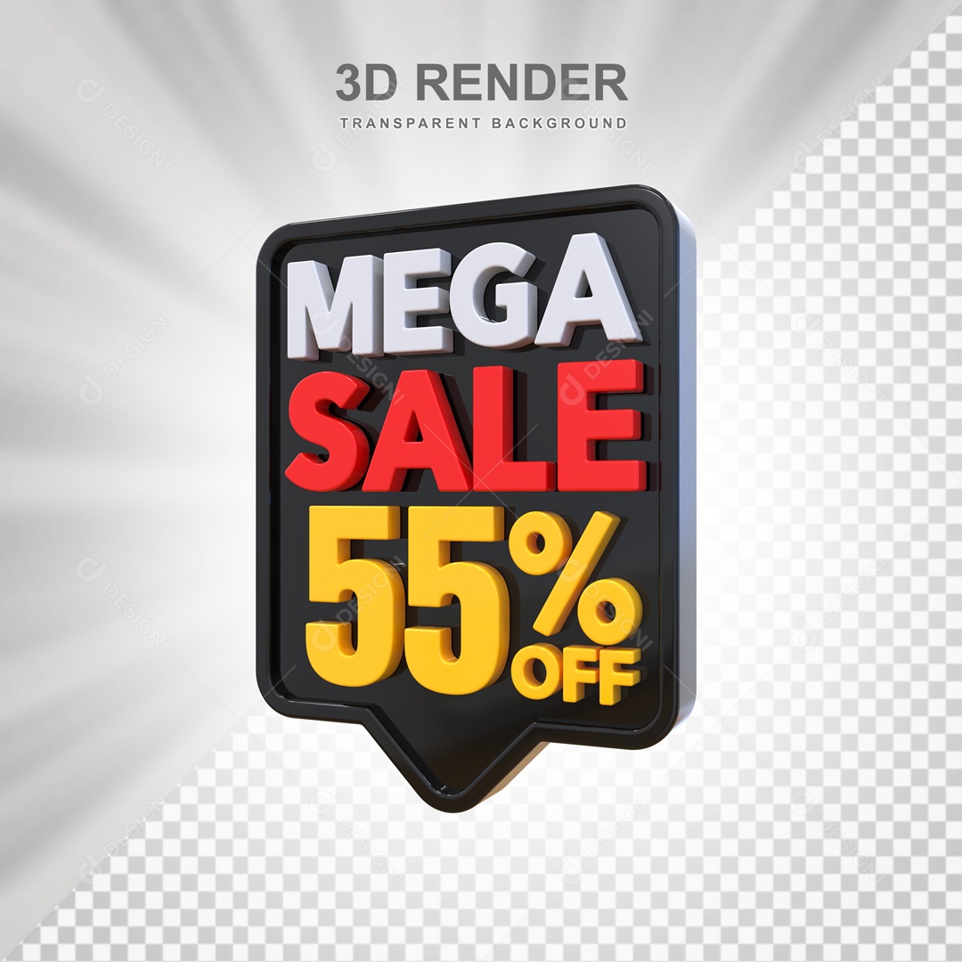 Mega Oferta 55% no Off Selo 3D Preto e Amarelo para Composição PSD