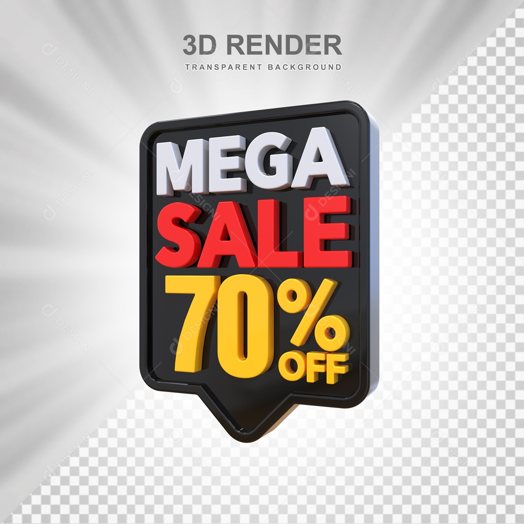 Mega Oferta 70% no Off Selo 3D Preto e Amarelo para Composição PSD