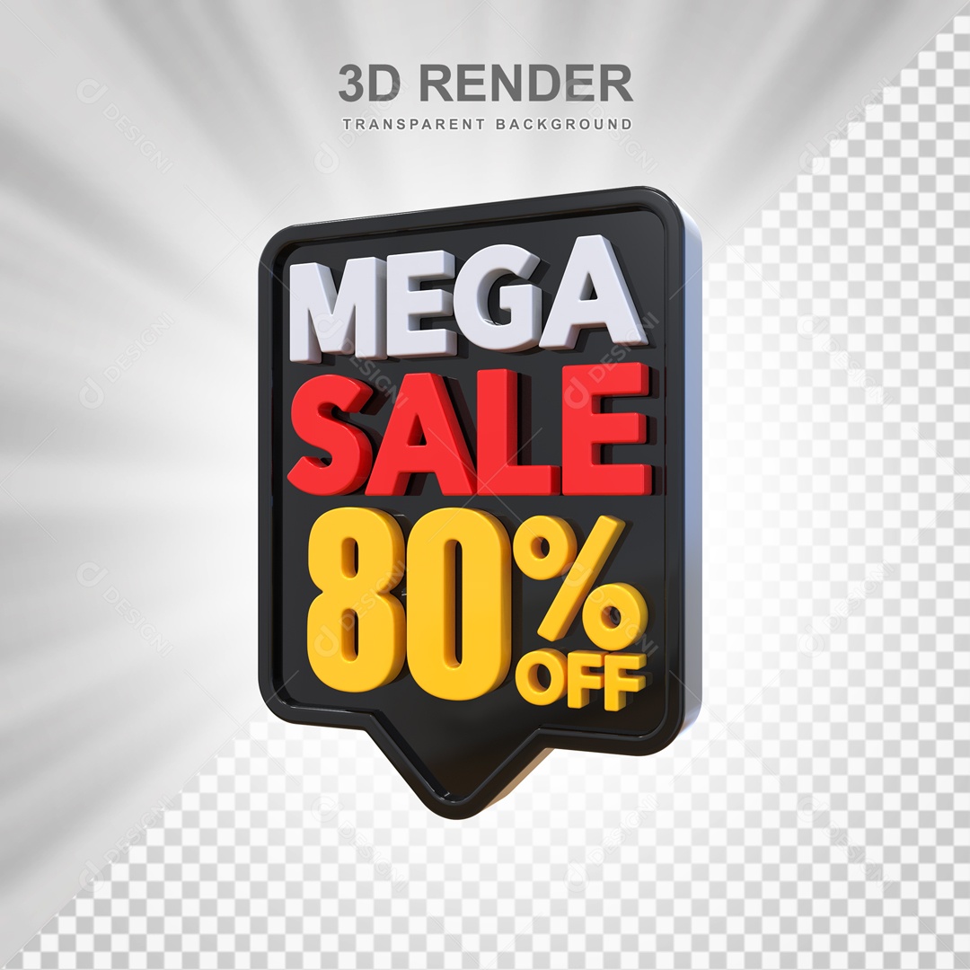 Mega Oferta 80% no Off Selo 3D Preto e Amarelo para Composição PSD