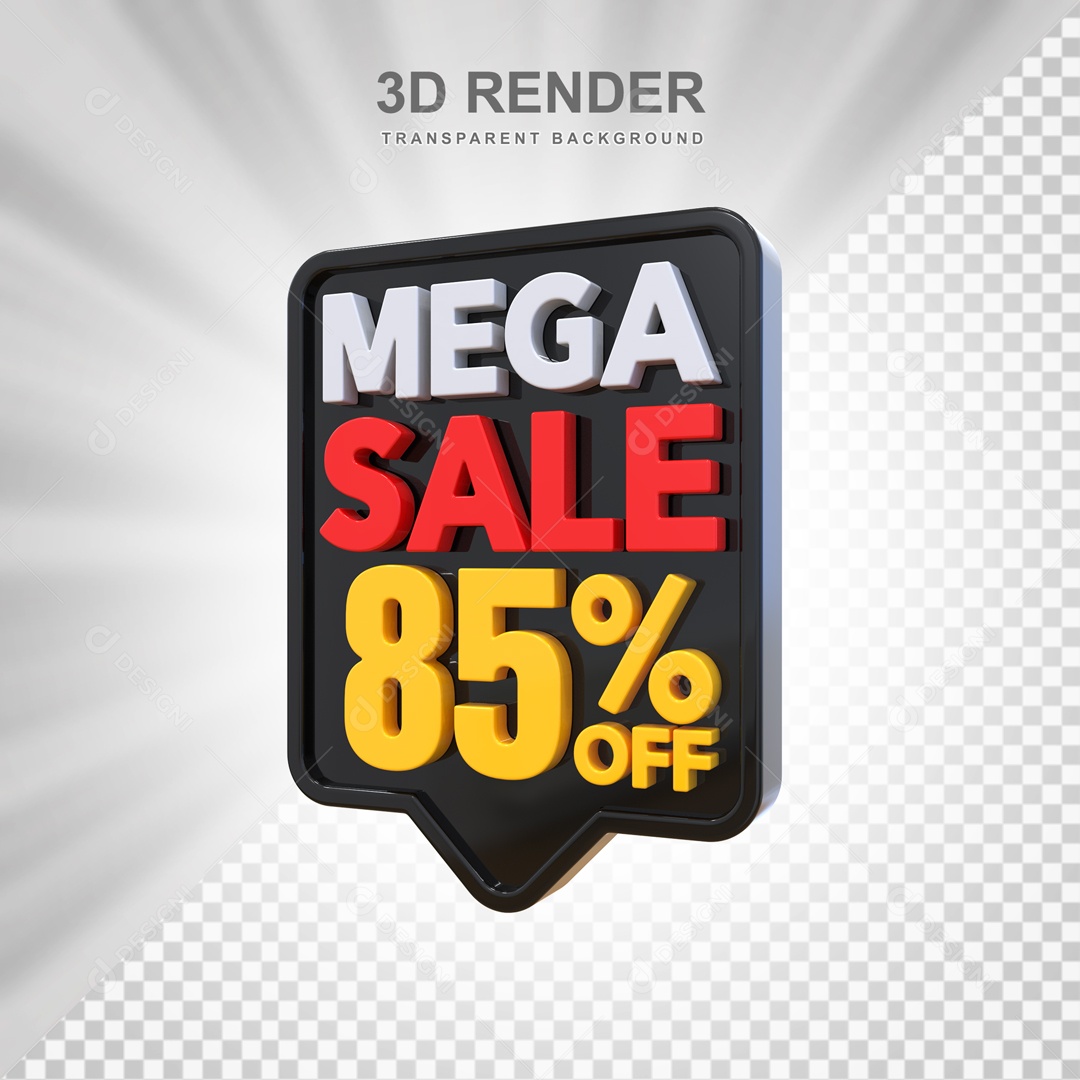 Mega Oferta 85% no Off Selo 3D Preto e Amarelo para Composição PSD