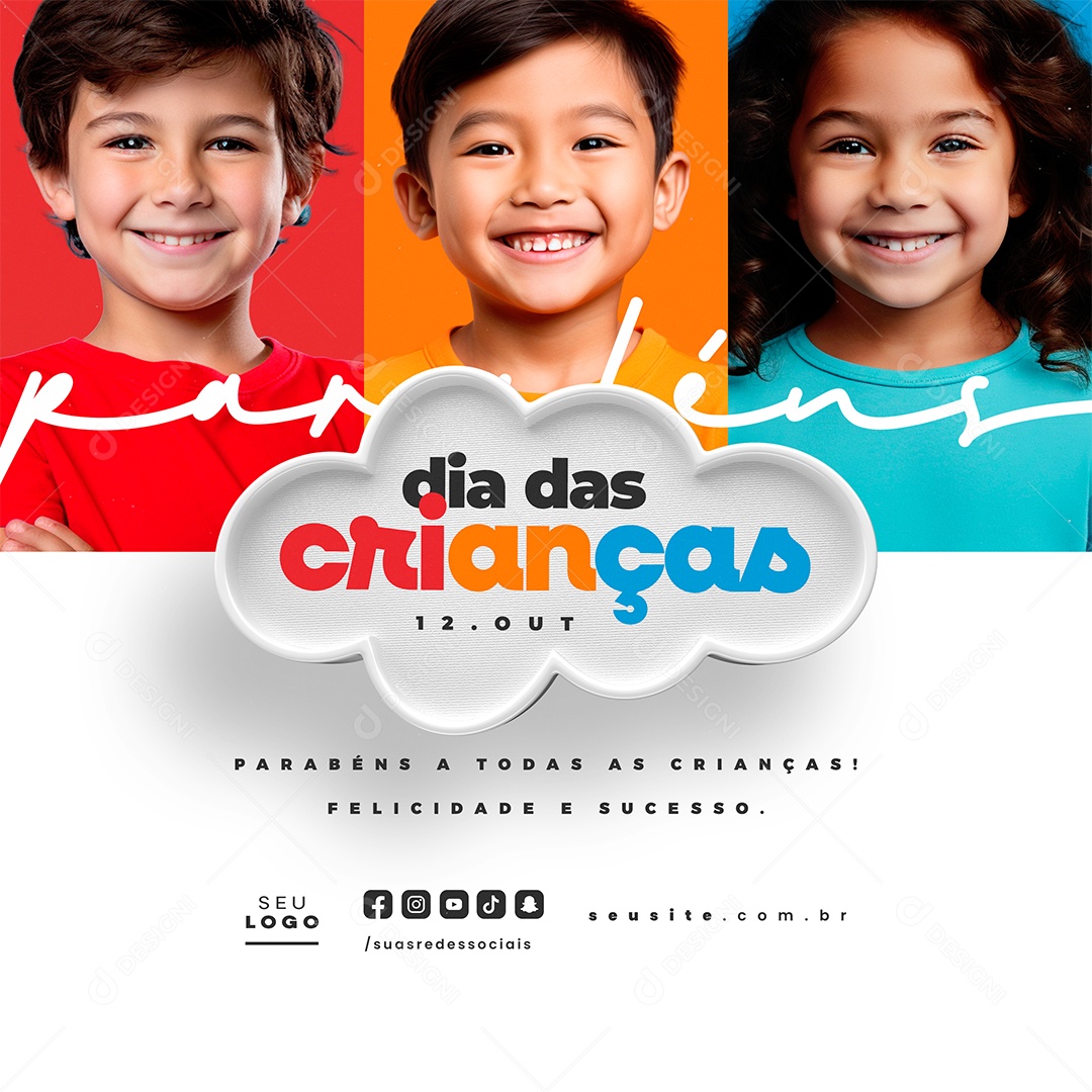 Dia Das Crianças 12 de Outubro Parabéns a Todas as Crianças Social Media PSD Editável
