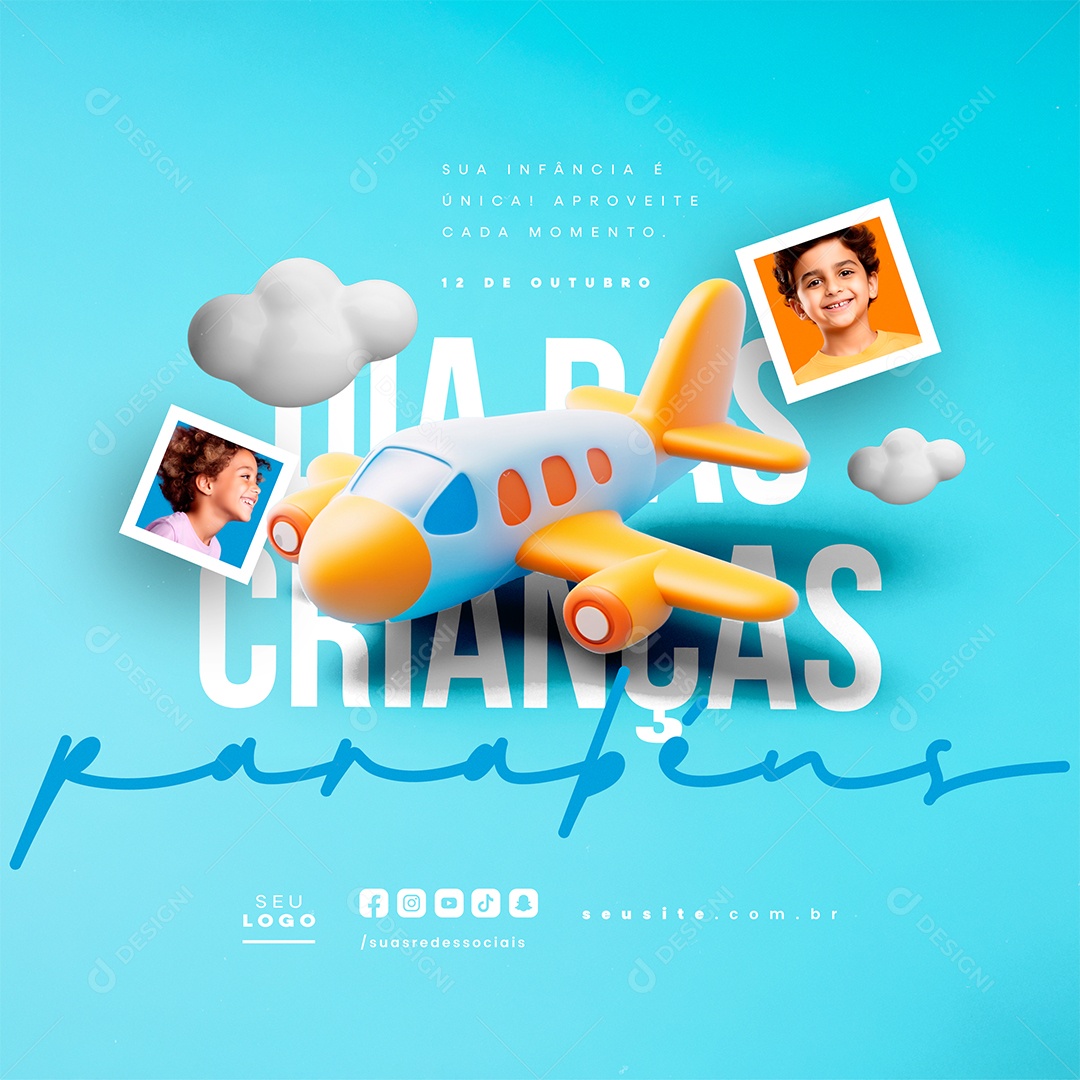 Dia Das Crianças 12 de Outubro Parabéns Social Media PSD Editável