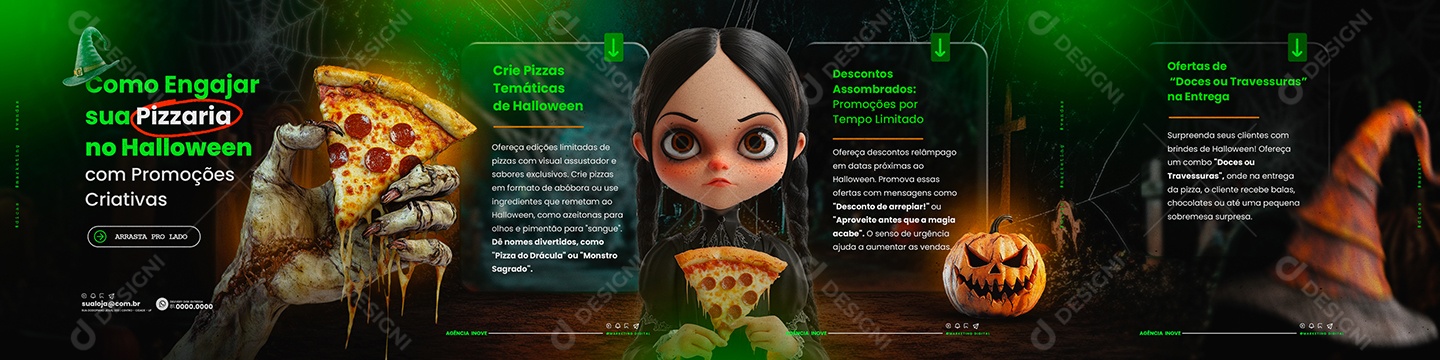 Carrossel Marketing Digital Halloween Pizzaria Social Media PSD Editável