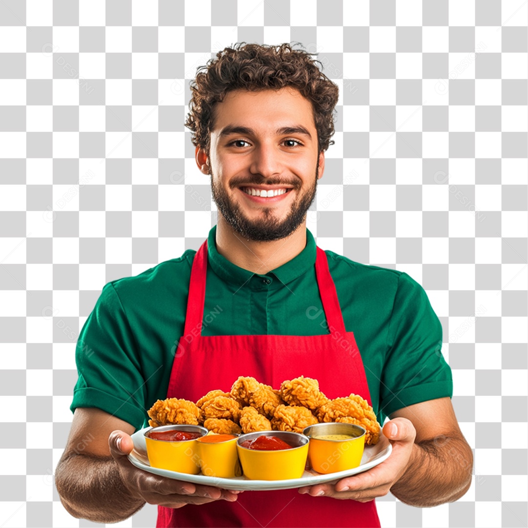 Garçom Frango Frito Porção PNG Transparente