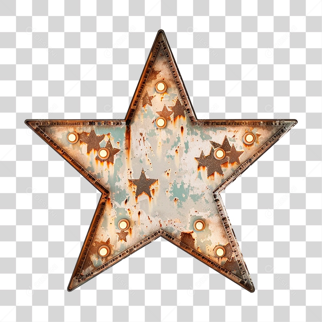 Estrela Metálica com Led PNG Transparente