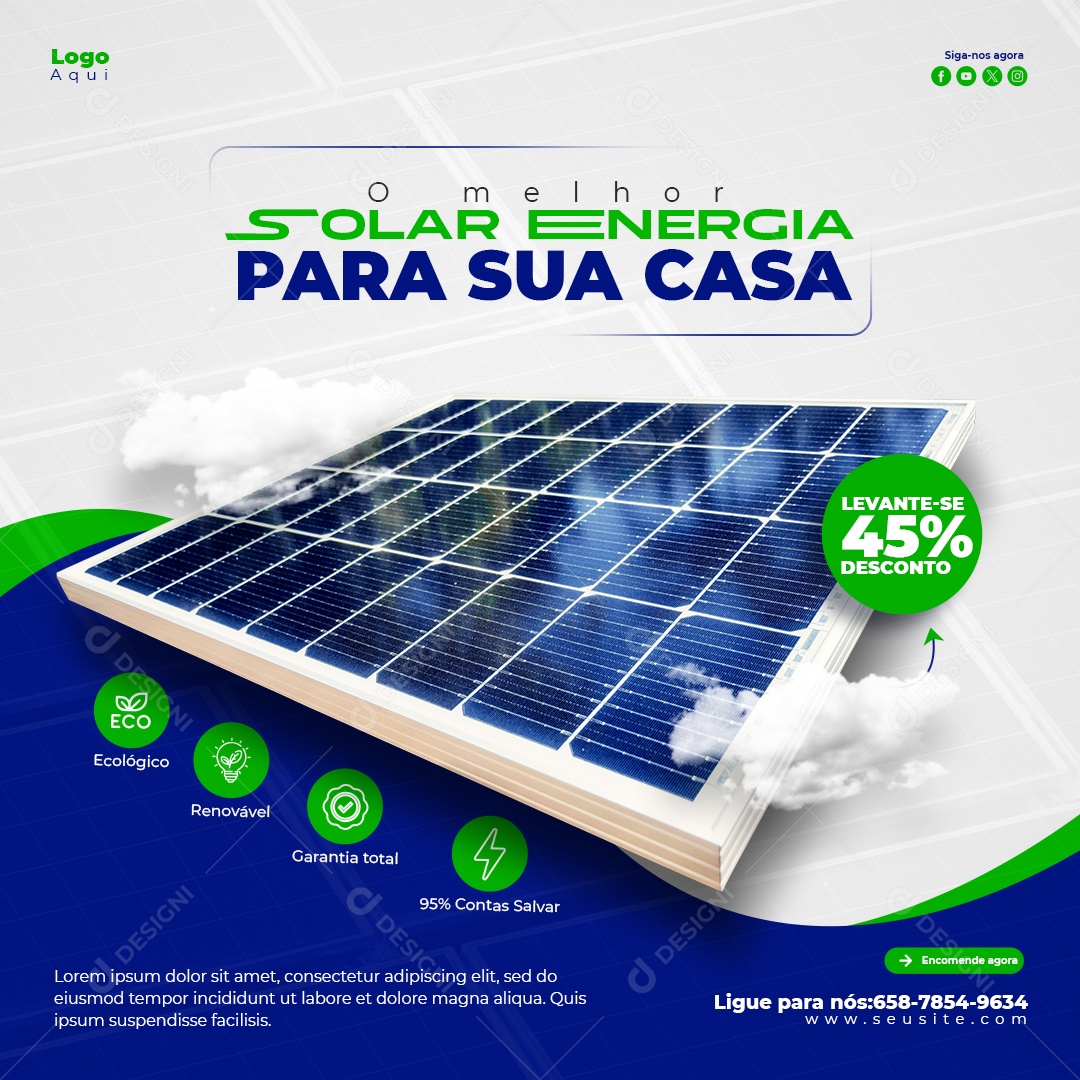 A Melhor Energia Solar Para Sua Casa Social Media PSD Editável