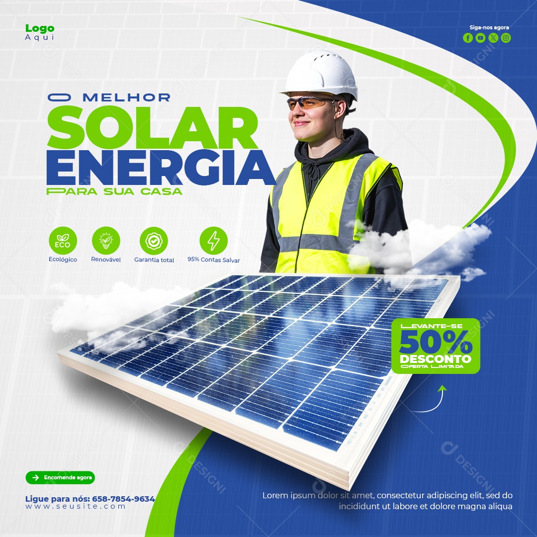 A Melhor Energia Solar Para Sua Casa Social Media PSD Editável