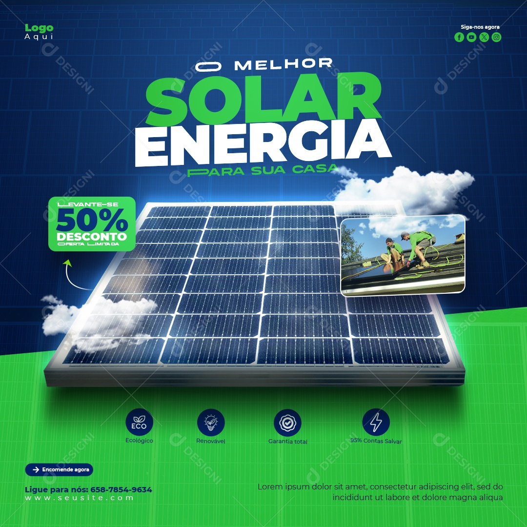 A Melhor Energia Solar Para Sua Casa Social Media PSD Editável