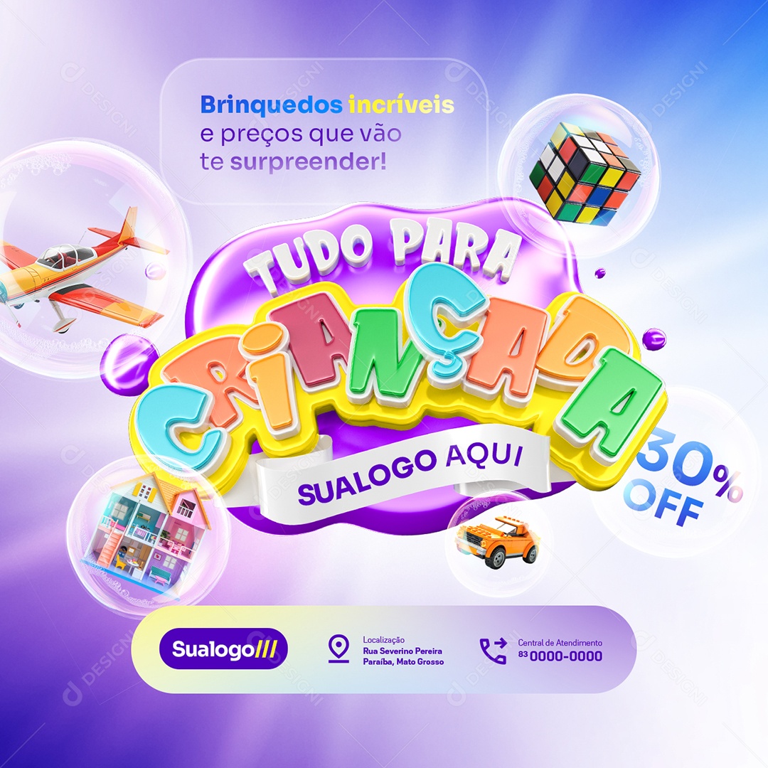 Social Media Tudo para Crianças Loja de Brinquedos 30% Off PSD Editável